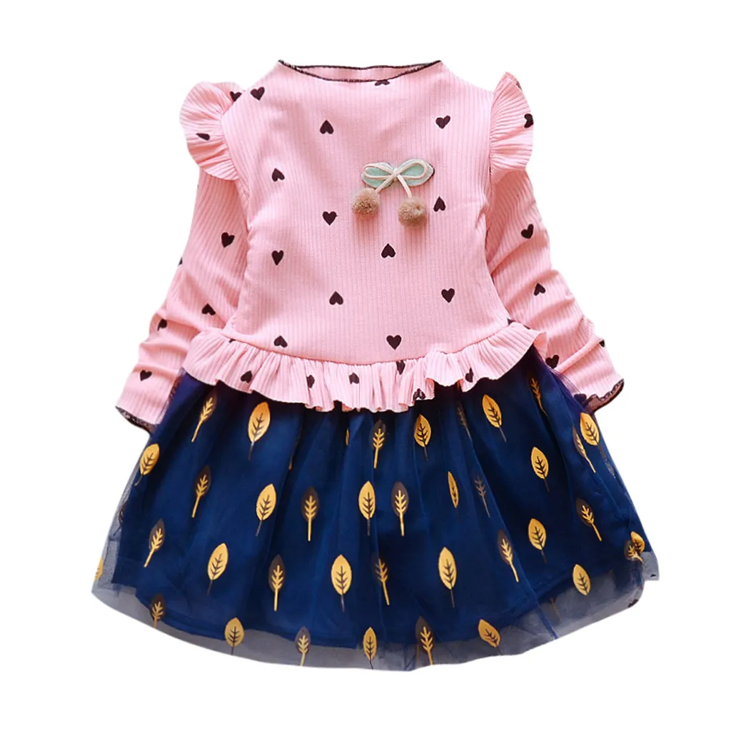 

New Fashion Long Sleeve Toddler Kids Baby Girl Princess Floral Tulle Patchwork Party Dress Clothes Outfits Wholesale Free Shi Z4