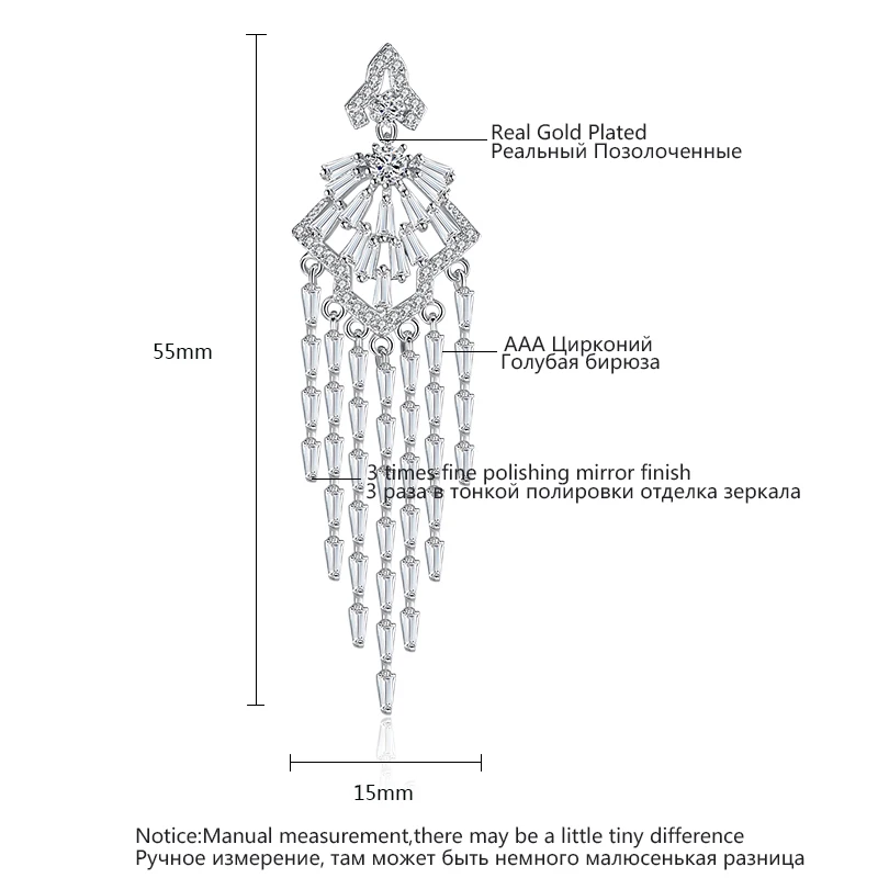 Luoteemi роскошные свадебные геометрический кубического циркония кисточка свадьба люстра Длинные Висячие серьги для Для женщин букле d'oreille Pendientes