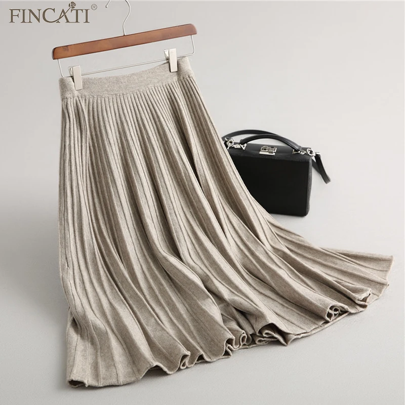 

Fincati Women Knitted Skirt 2018 Spring New Arrival Solid Colors Preppy Style Wool Blending Autumn All-Match Skirt Female