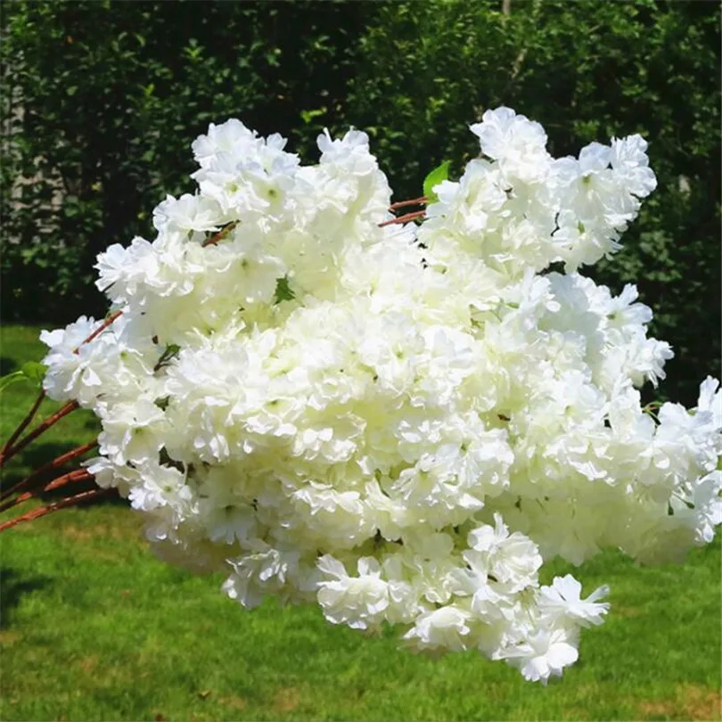 

100pcs Silk Cherry Blossom Flower Branch Sakura Tree Stem with Green Leaf for Wedding Centerpieces Artificial Decorative Flowers