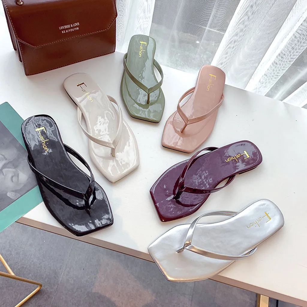 

zapatos de mujer Shoes Woman Sandals Women Summer Flat Slippers Simple Clip Toe Square Head Sandals Beach Walk Shoes