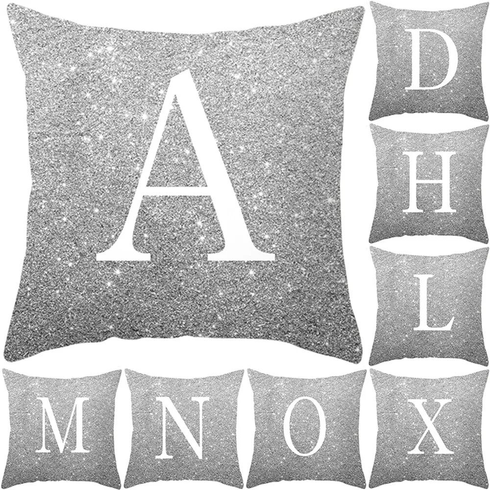 

2019 Ins Hot 26 Letters Alphabet Gray Cushion Cover 45cm X 45cm Print English Letters Sofa Car Party Decoration