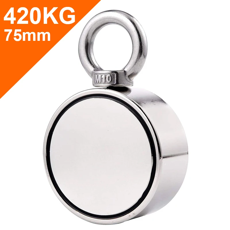 

New Style Double Side Round Neodymium Fishing Magnet, 420kg Combined Pulling Force Super Strong Neodymium Magnet With Eyebolt