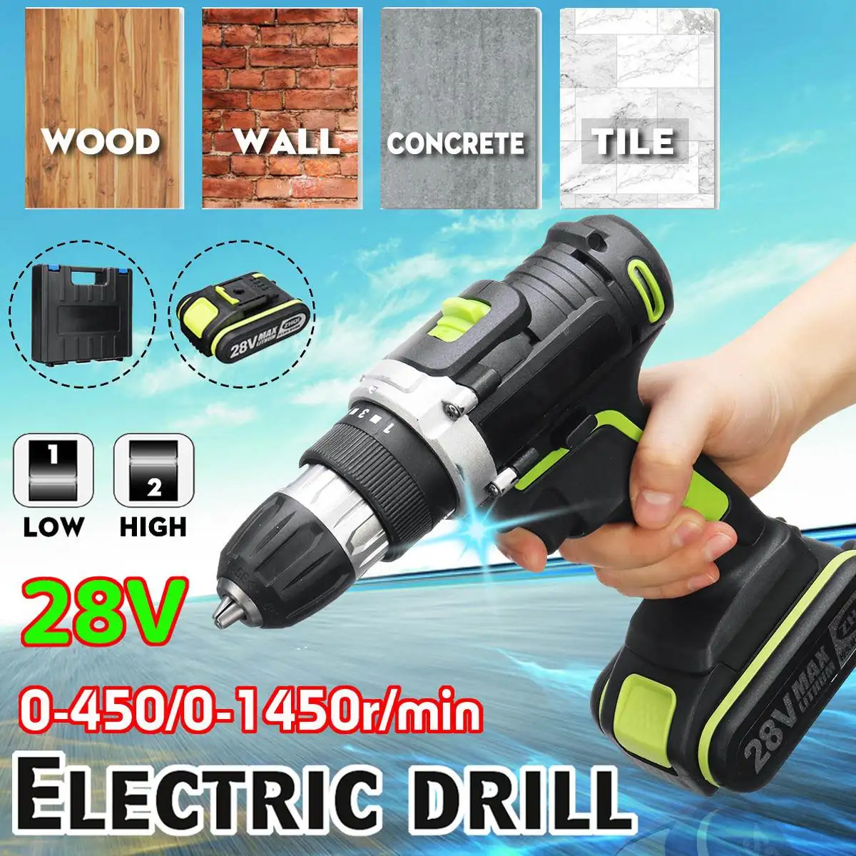 

28V Electric Cordless Rechargeable Drill Power Screwdriver 15 Torque Driver With Power Adapter 1pcs/2pcs Li-ion Batteries