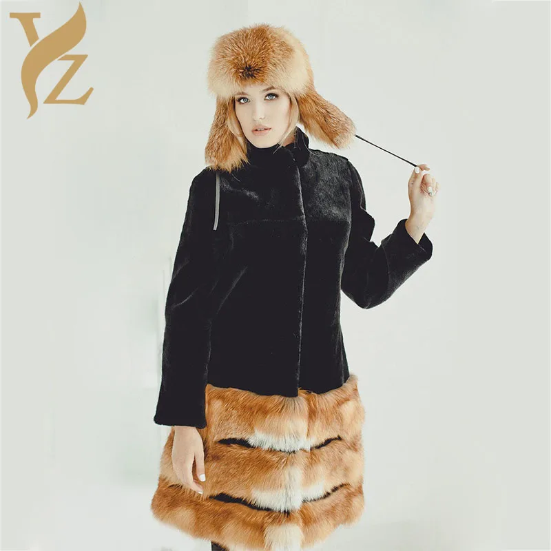 

Wholesale Rex Rabbit Fur Coat For Female Especially Fashion Red Fox Fur Hem Nature Fox Fur Jackets Winter Women Coats Tops 2018