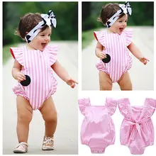 Striped Infant Baby Girls Bodysuit Toddler Girl Cute Pink Jumpsuit Outfits Summer Sunsuit 0-18M