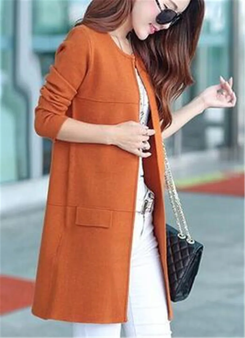 Длинный женский кардиган, модный осенний зимний стиль, длинный рукав, Свободный вязаный свитер, кардиганы, женские свитера, длинное пальто A523 - Цвет: camel