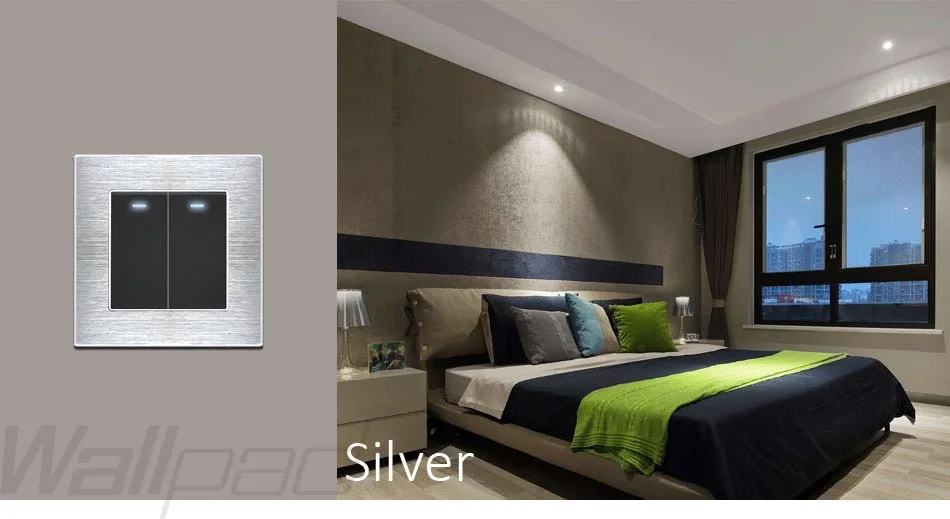 1 Gang 2 way Switch+ Dimmer Switch Wallpad Luxury Satin Metal Panel On Off Rocker Wall Light Switch and Dimmer Light Switch