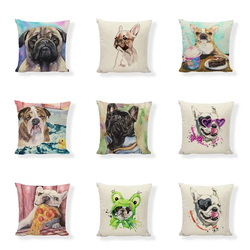Dog Breed Printed Linen Cushion Cover Home Decor Gift PUG Excellent Quality 
