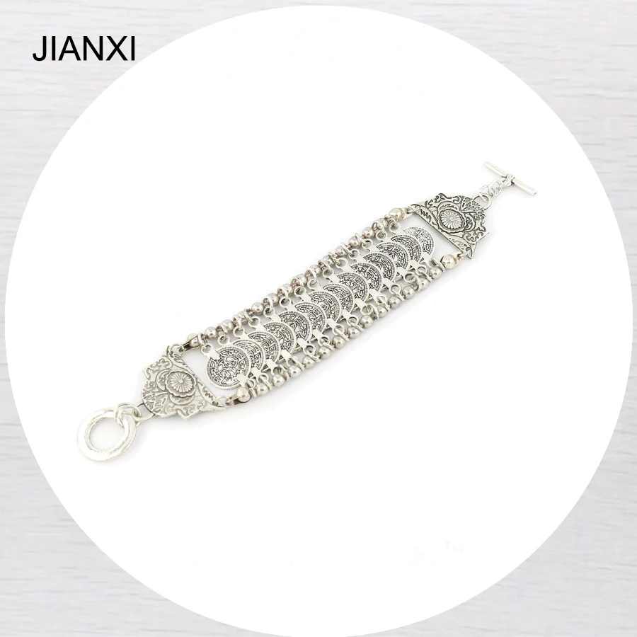 JIANXI Монета браслет турецкие серебряные ювелирные изделия очаровательные модные спортивные богемные браслеты для женщин дружба браслеты в племенном стиле
