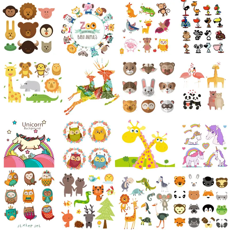 

Cute Cartoon Animal Iron On Patches Clothes decor Sticker DIY Unicorn stripes badges Thermal Heat Transfer for T-shirt Print E