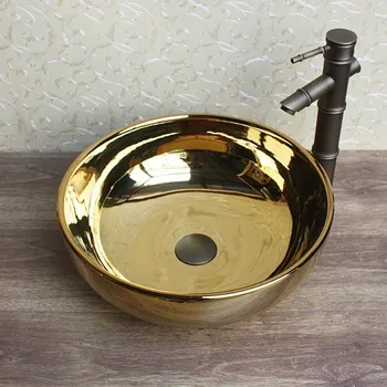 

Europe Style Handmade Countertop Ceramic wash basin Bathroom Basin gold ceramic wash basin Bathroom Sink