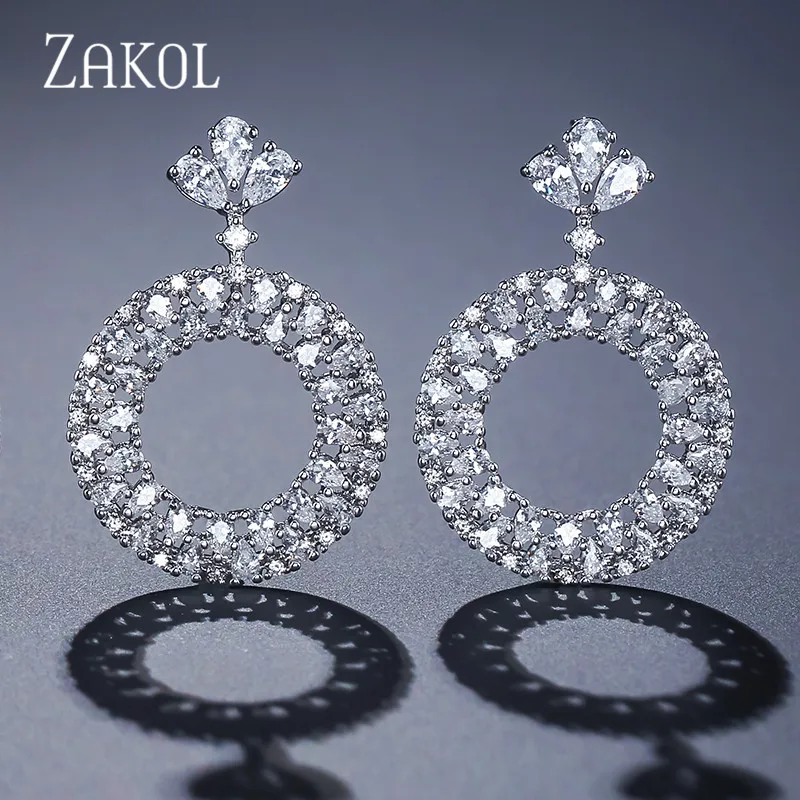 

ZAKOL Bohemia Big Circle Drop Earrings With Cubic Zirconia Paved For Women Luxury Wedding Gift Jewelry FSEP2074