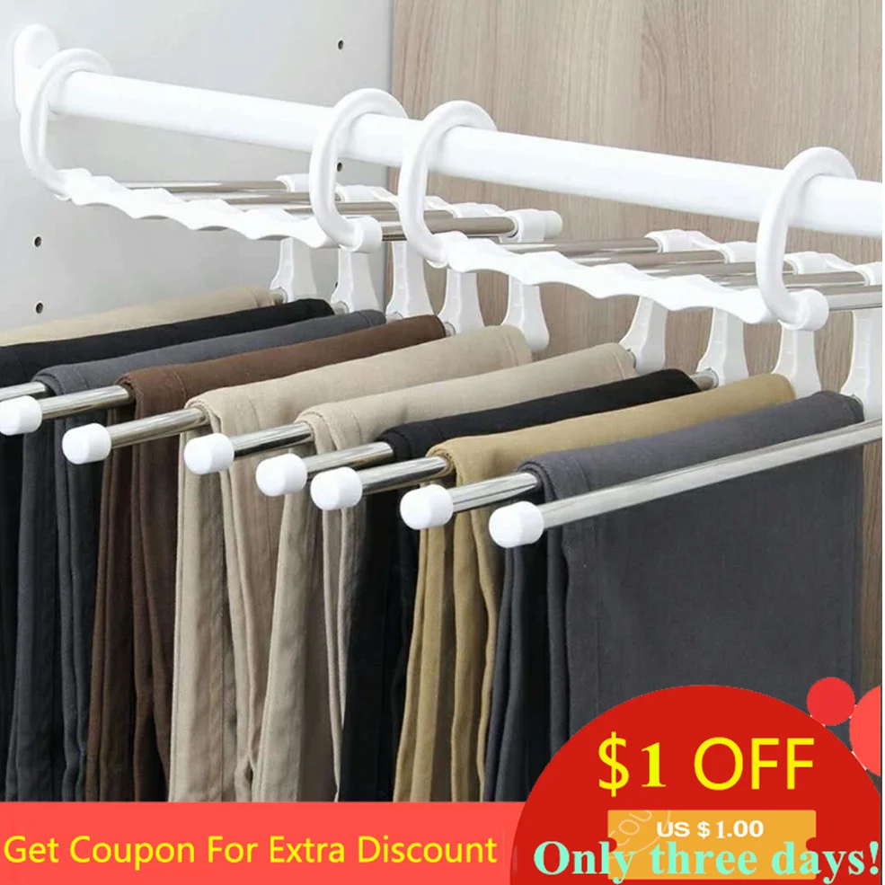 

2019 New Stainless Steel Magic Pants Rack Multi-layer Magic Multi-function Pants Folder Hanger Multi-function Wardrobe Storage
