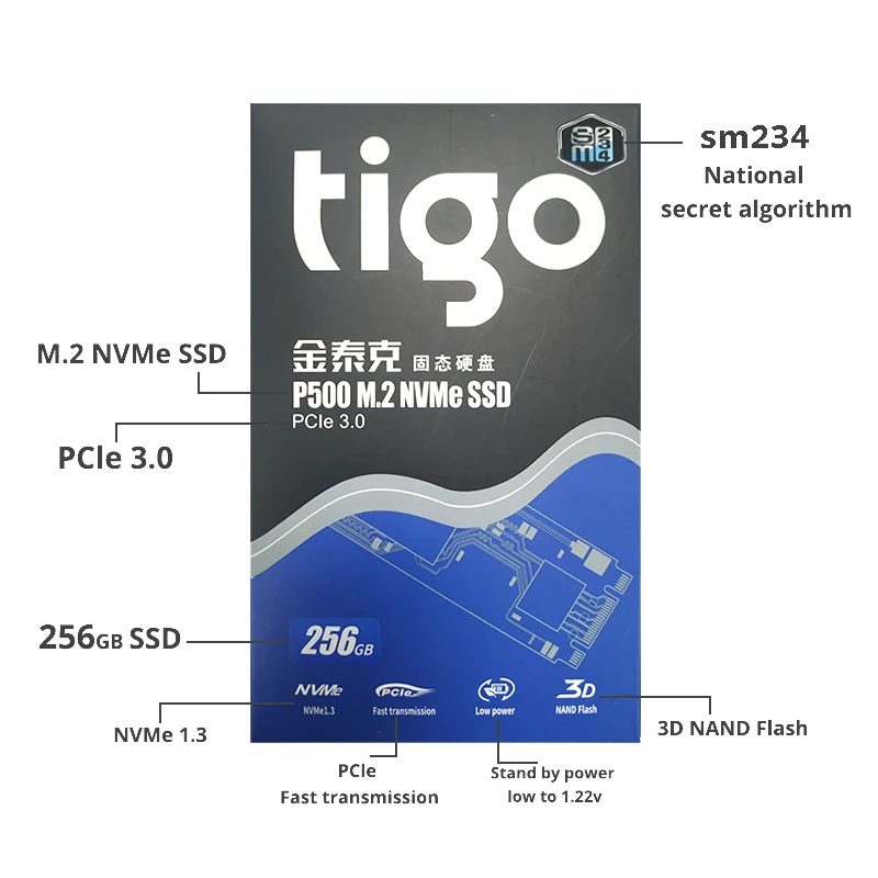 Tigo 256GB SSD PCIe M.2 NVMe 2280 Internal Solid State Drive PCI-e 3.0 x2 Desktop Laptop PC P500 HDD Internal hard drive -