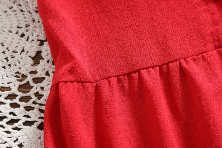 Японское летнее женское красное платье в стиле мори, воротник Питер Пэн, повседневное свободное женское платье, короткий рукав, хлопок, лен, милое консервативное платье