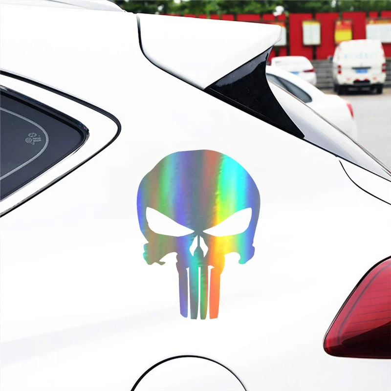 Car Sticker Vinyl 9.514CM PUNISHER Skull Film Classic Stickers Motorcycle Decals Car Styling Accessories BlackSilverLaser (1)