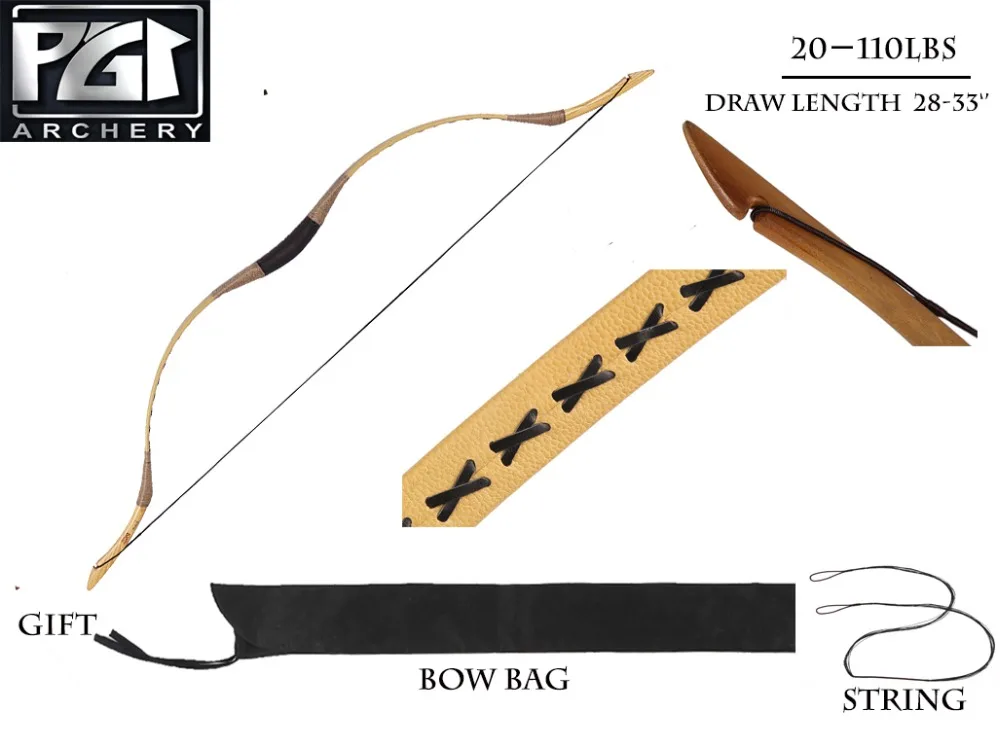 

PG1ARCHERY Fully HandMade Hungary Traditional Archery Horsebow Yellow Longbow with Recurve Bow Bag 20-110lbs Hunting Longbow