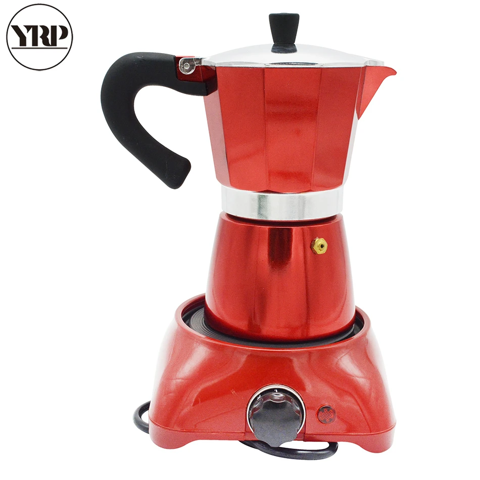 

YRP Coffee Maker Red Aluminum Espresso Moka Coffee Pot 6cup Latte Mocha with Electrical Gas Stovetop Percolator Pot Cafeteira