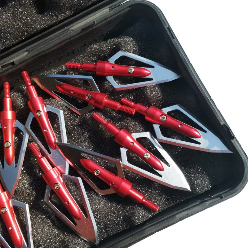 12 шт. 100 зернистость стрельба из лука Broadheads 2 фиксированные лезвия наконечник стрелы винтовой наконечник с губкой коробка для наружной съемки аксессуары