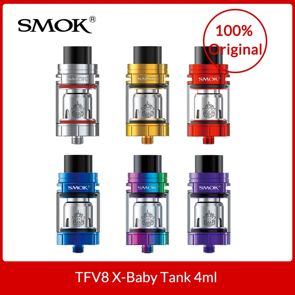 Original SMOK TFV8 X-Baby Tank 4ml With V8 X-Baby Q2/M2 coils + Glass Tube for Electronic cigarette tfv8 x baby vape tank