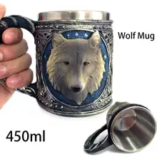 Personalized Double Wall Stainless Steel 3D Skull Mugs Coffee Cup Mug wolf head Drinking Cup Canecas Copo F3S