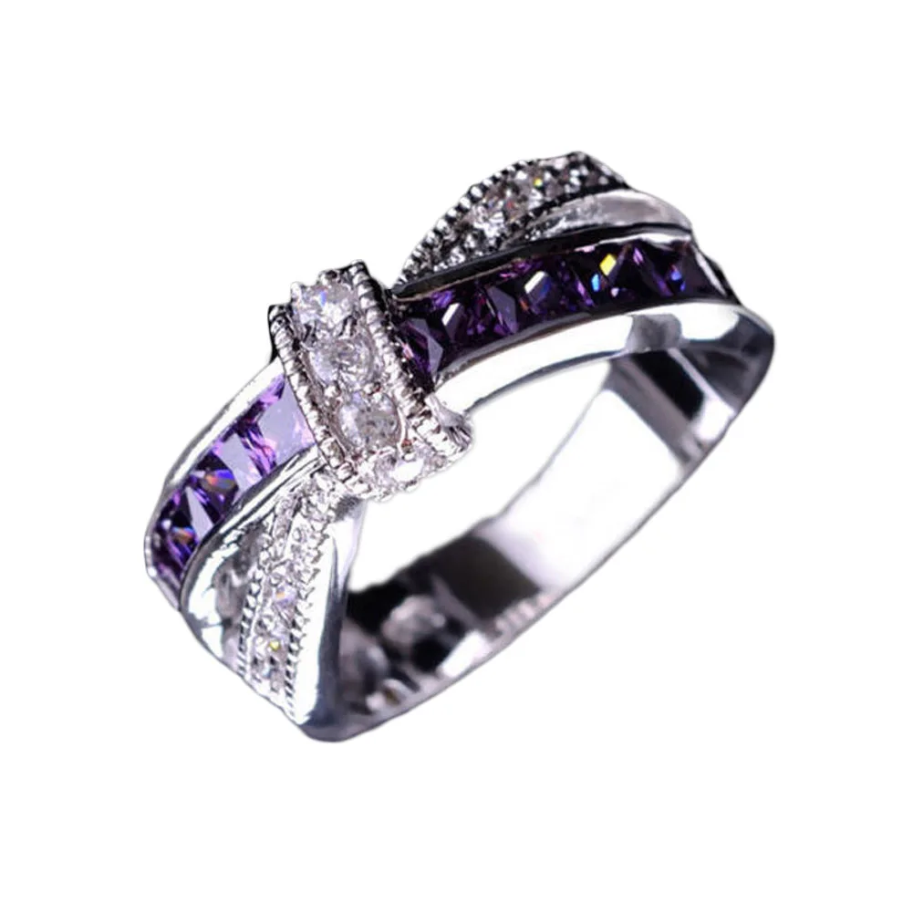 

Wedding Engagement Crossed Ring Wholesale Cross Finger Ring Purple Jewelry