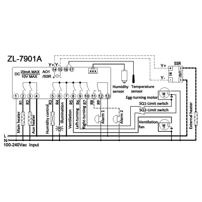 Zl-7901A, 100-240Vac, Pid, многофункциональный автоматический инкубатор, контроллер инкубатора, температура влажности для инкубатора