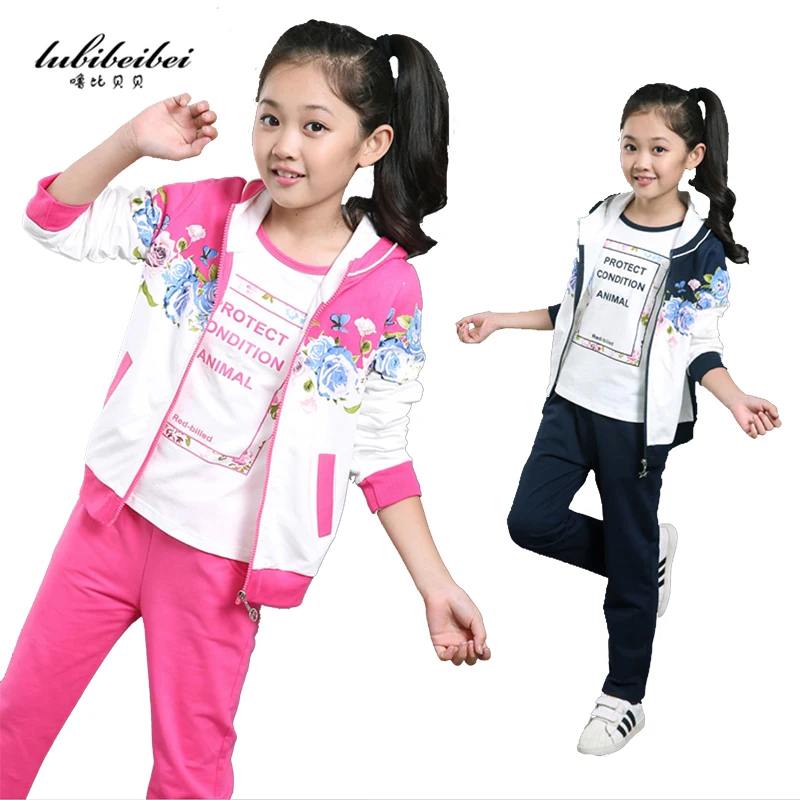 Girls sports suit Spring autumn girls clothing set floral kids suit set casual two piece sport