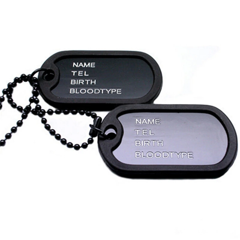 Military Army Black 2 Dog Tags Chain