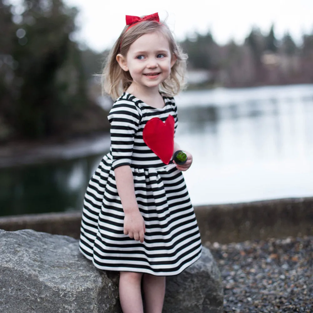 

Hot sale Fashion Toddler Kids Baby Girl Heart Striped Three Quarter Princess Dress Sundress Outfits Clothes Comfortable vestidos