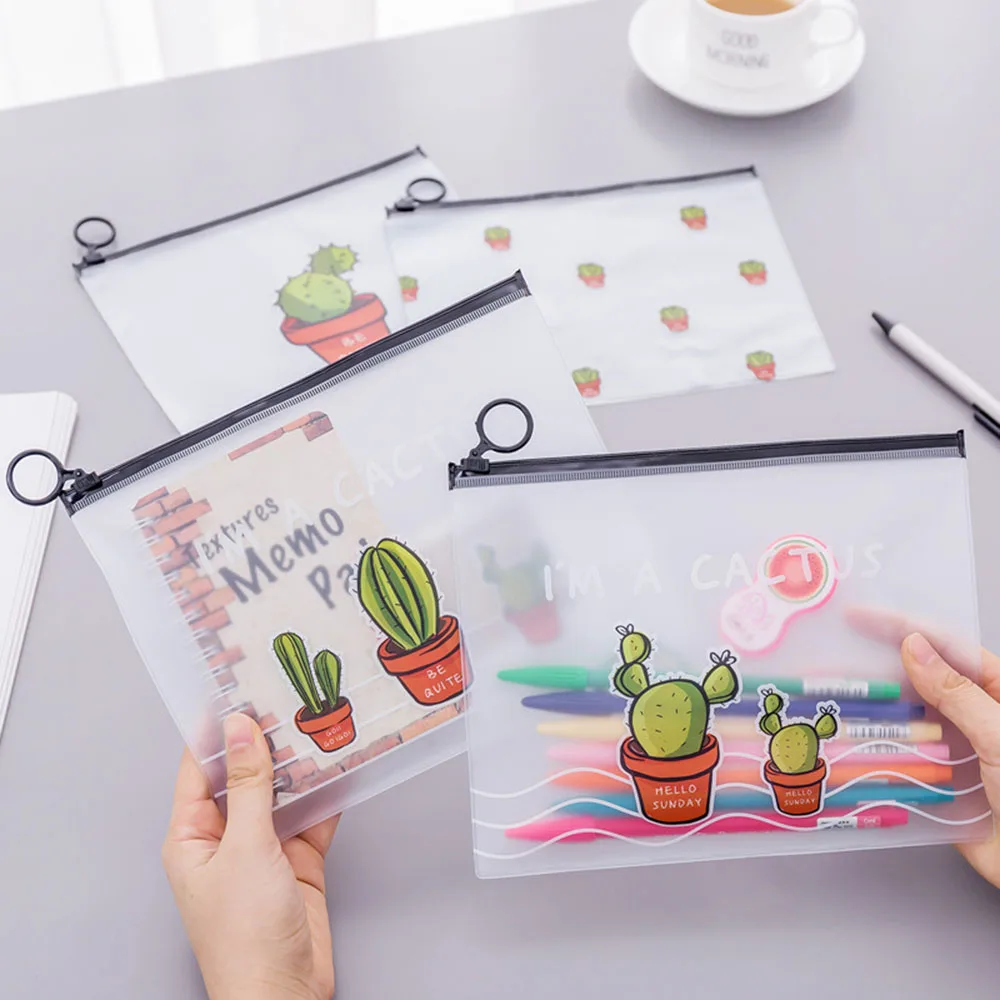

1PC Cactus Dull Polish Transparent PVC A5 File Folder Document Filing Bag Stationery Bag School Office Folder Case