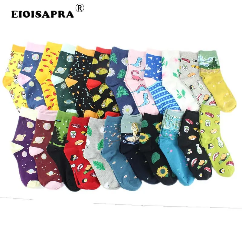 

Christmas Sock Gift 85% Cotton Women's Crew Sock Funny Harajuku Cute Novelty Cartoon Planet Dinosaur Happy Dog Socks