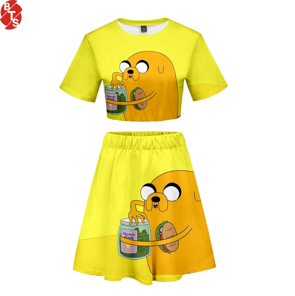 Комплект из двух предметов с 3D принтом Adventure Time модный летний короткий топ