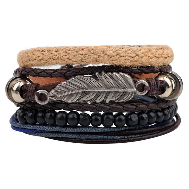 Er Vintage Tribal Bohemian Feather Bracelet Boho Silver Alloy Leaf Er Vintage Tribal Bohemian Feather Bracelet Boho Silver Alloy Leaf Cuff Men Leather Braclet Femme