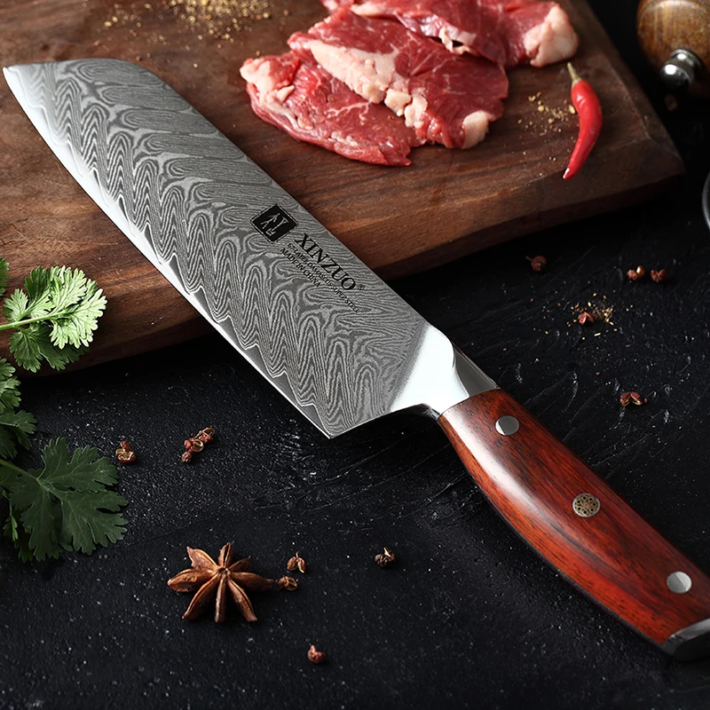 XINZUO " кухонный нож Santoku из высокоуглеродистой нержавеющей стали Дамасские кухонные ножи японский стиль шеф-повара ножи Палисандр Ручка