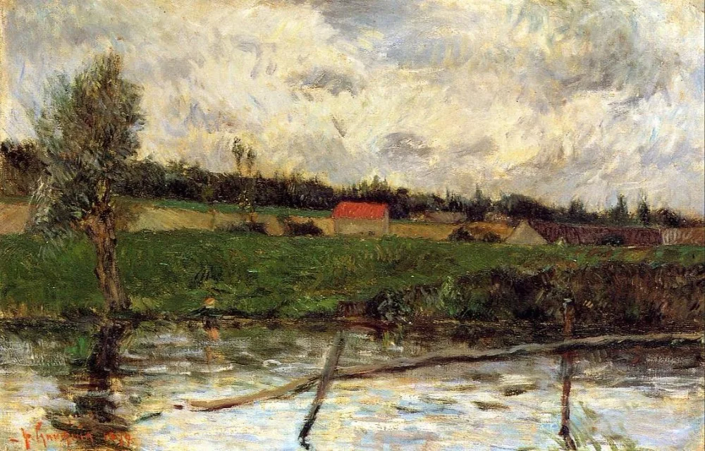 High quality Oil painting Canvas Reproductions Riverside (Breton landscape) (1879) by Paul Gauguin hand painted | Дом и сад