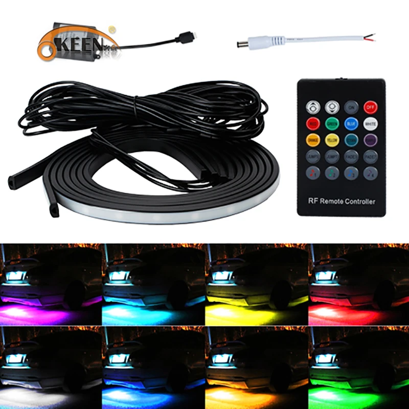 OKEEN Автомобильная RGB Светодиодная лента 5050 SMD DC12V 6000K RGB Светодиодная лента под автомобильную трубу подсвечивающая днище система неоновые огни комплект 60/90/120 см