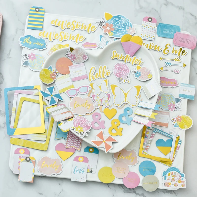 

70pcs Summer Vibes Colorful Cardstock Die Cuts for Scrapbooking Happy Planner/Card Making/Journaling Project