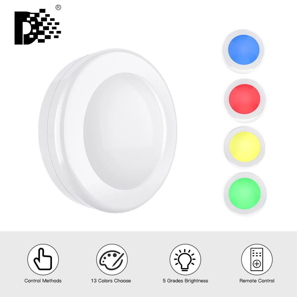 

Wireless Dimmable LED Under Cabinet Light 13 Colors Puck Lights With Touch Sensor For Kitchen Close Wardrobe Bedroom Night Lamp