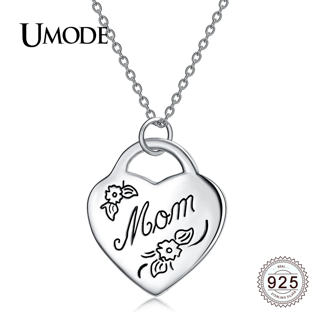 

UMODE 100% Real 925 Sterling Silver Heart Pendant Necklaces for Women Sliver Jewelry Love Mom Flower Colar Bijoux Femme ULN0221