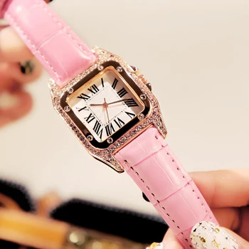 

Fashion Vintage Diamond Square Ladies Bracelet Watch Women's Luxury Wristwatch Leather Strap Quartz Watch Hot Sale