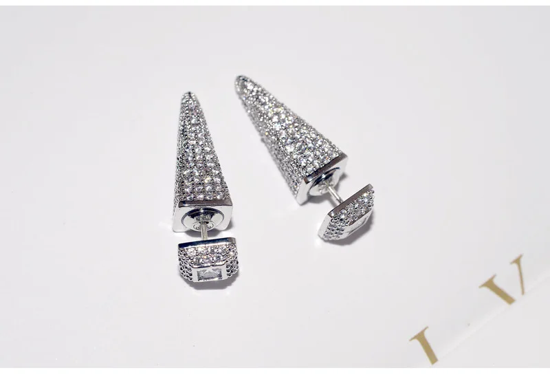 Распродажа 925 серебряные европейские перьевые кристаллы от Swarovski новые модные креативные cz треугольные конусные серьги микро горячие ювелирные изделия
