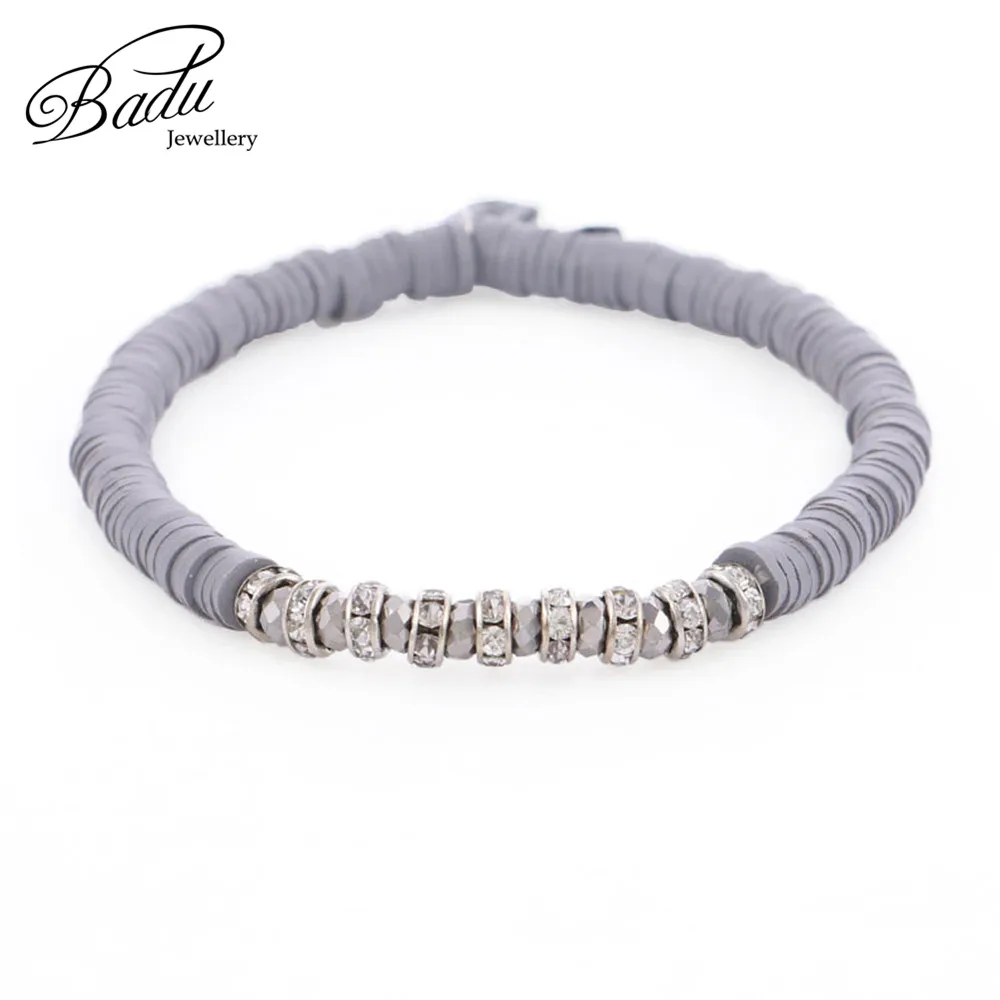 

Badu Gray Polymer Clay Beaded Bracelet Women Vintage Style Rhinestone Beads Bracelets for Girls Wholesale Dropshipping