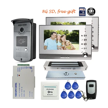 

Free Shipping BRAND 7" Color Screen Recording Video Intercom Door Phone Bell Kit + Night Vision RFID Doorbell Camera + EM E-lock