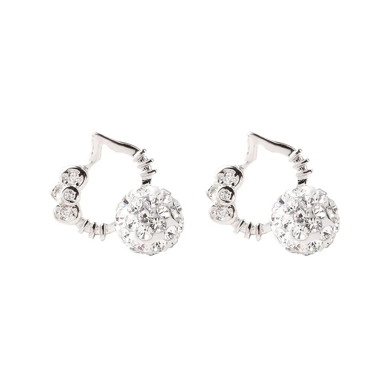 

Crystal Stud Earrings for Hello Kitty Women Mini Cute Cat Copper Plated Silver EarRing Korean Fashion Wedding Jewelry Gift