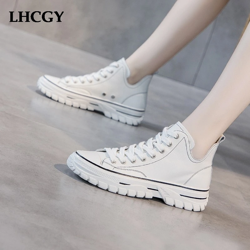 

Women Sneakers Pu Leather Lace Up Shoes Platform Sneaker Sewing White Shoes Black Casual Shoes Woman Flats zapatos mujer 7672