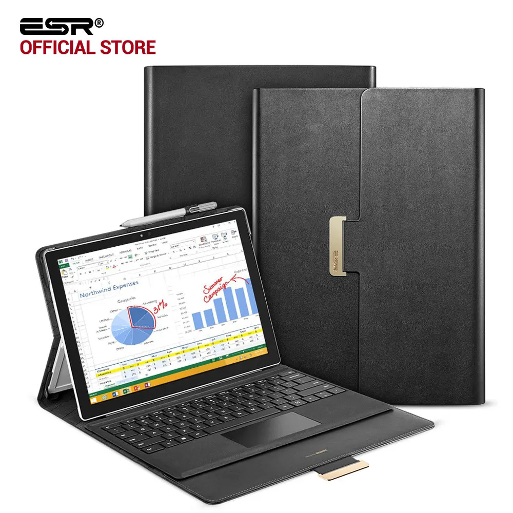 Case for Surface Pro 4,ESR Business style PU Leather Foldable Laptop Holder Folio Stand Case for Surface New pro 5 2017 Notebook