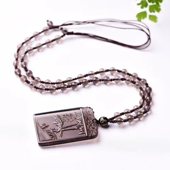 

High Quality Ice Natural Obsidian Stone Pendants Fine Carved Bamboo Pendant Sweate Chain Necklace Fashion Jewelry Wholesale