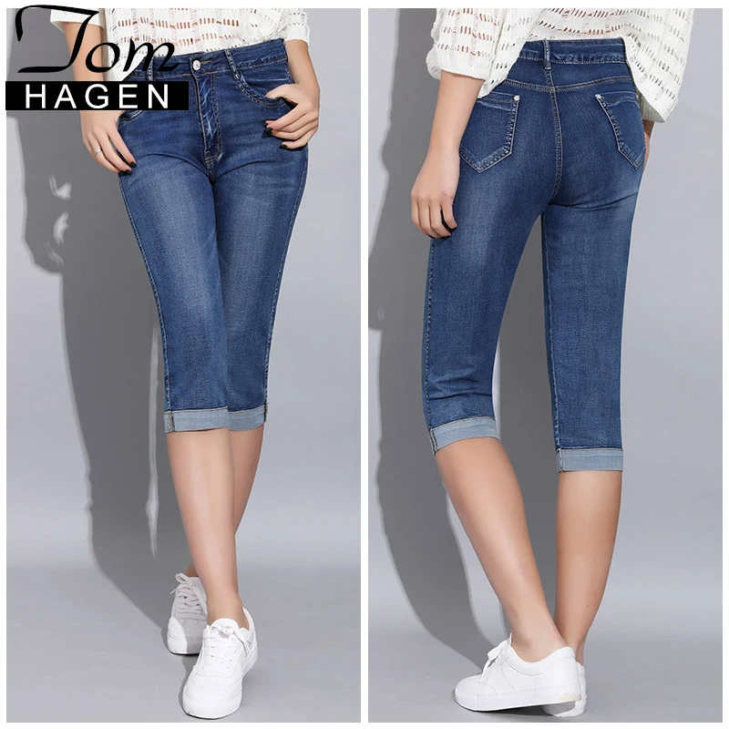 

Tom Hagen 2019 Summer Skinny Jeans Woman Pants With High Waist Jeans Women Plus Size Women's Denim Female Stretch Knee Length